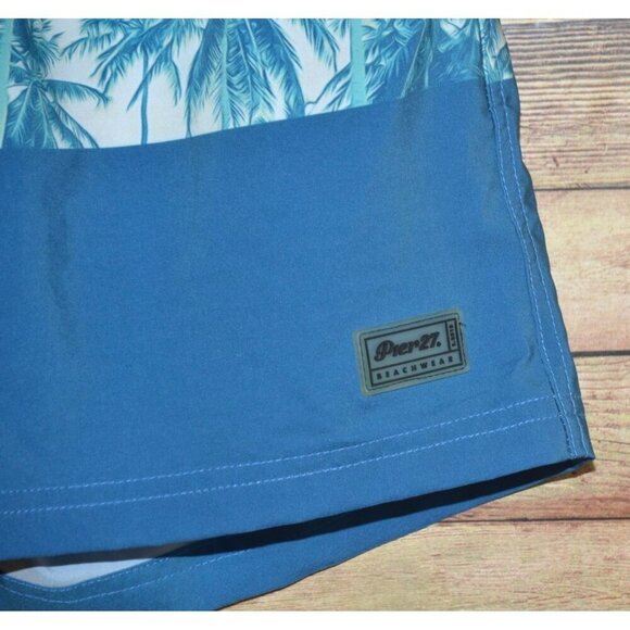 Pier 27 Caribbean Life Men's Blue Hawaiian Palm Print Swim Trunks Shorts Size L - Picture 4 of 10